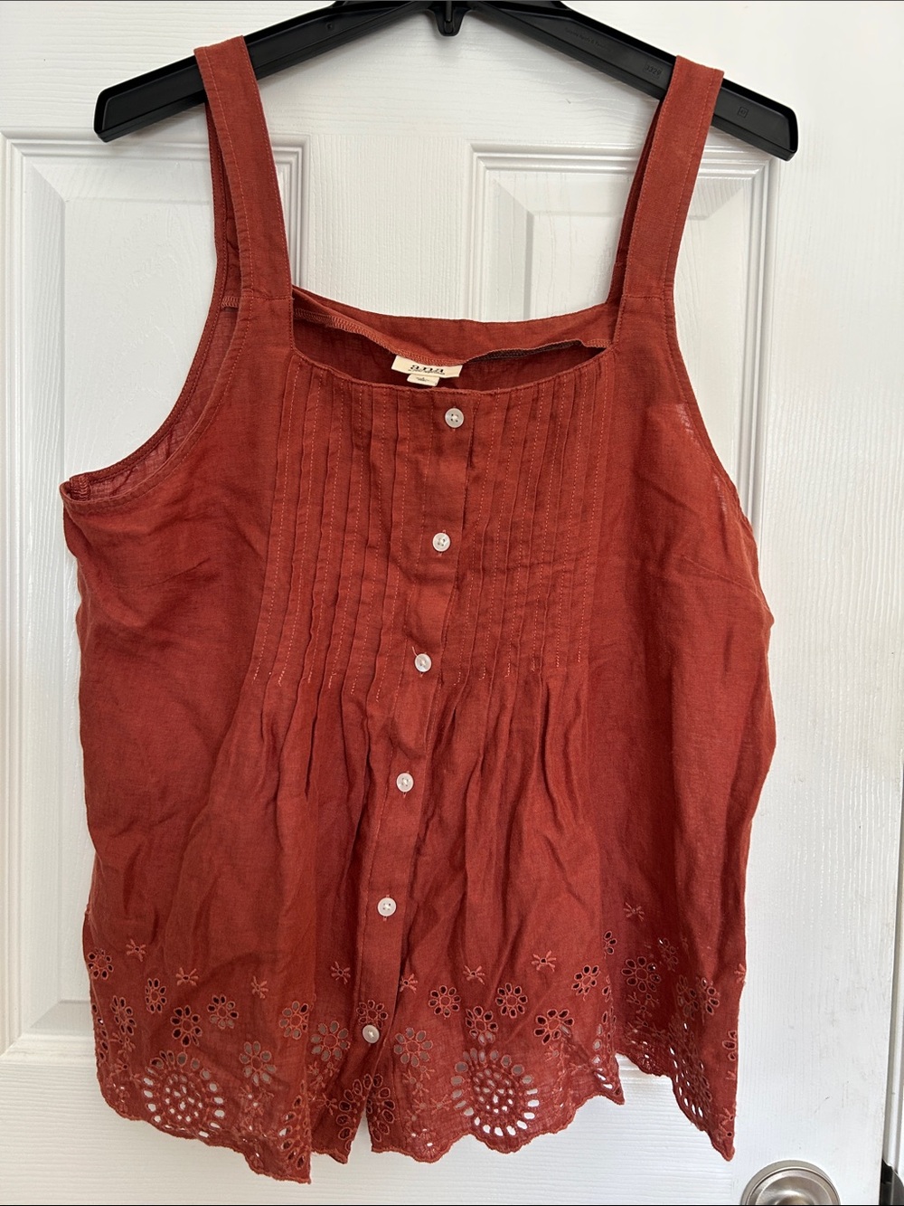 a.n.a Rust Red Eyelet Hem Button-Front Tank Top